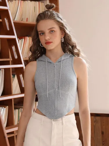 Miniatura 3 de Verdusa Sudadera sin mangas con capucha y cremallera completa para mujer