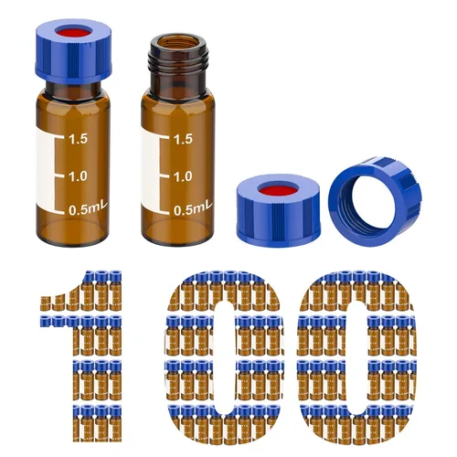 Miniatura 15 de Membrane Solutions Viales de muestreo automático, viales de HPLC de 0.1 fl oz, viales de ámbar de laboratorio 9-425 con punto de escritura