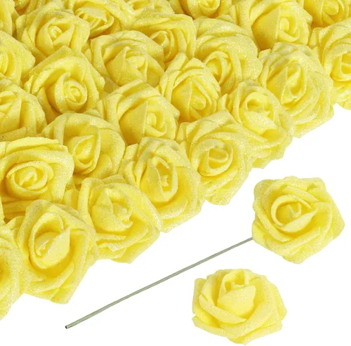 Miniatura 15 de Flores negras con purpurina, 30 unidades, flores artificiales con purpurina, rosas de espuma con tallo, flores sintéticas para bricolaje, ramo