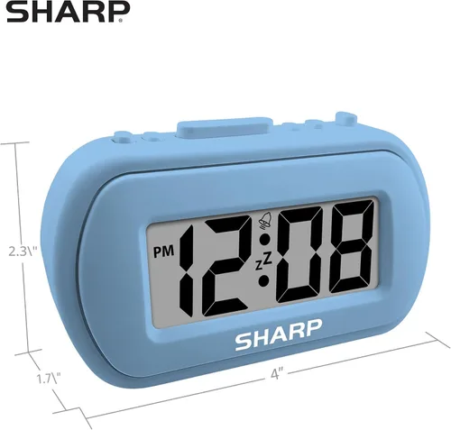 Miniatura 7 de Sharp Reloj despertador digital – Caja táctil con acabado de goma suave – Funciona con pilas – Retroiluminación azul bajo demanda – Alarma