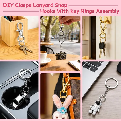 Miniatura 6 de 160 cierres de pinza de langosta, cierres giratorios con llaveros, clips de metal para llavero y anillos de salto, kit de fabricación de llaveros