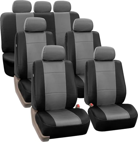 Miniatura 12 de Fundas para asiento de PU para carro de 3 filas FH Group FH-PU002, compatibles con airbag y división de asientos Negro
