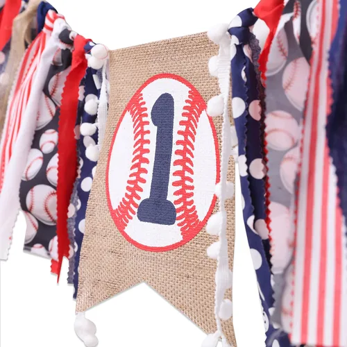 Miniatura 7 de Cartel de béisbol para el primer cumpleaños para silla de bebé, decoración de primer cumpleaños para niño, traje de aplastamiento de pasteles
