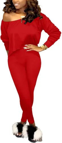 Miniatura 3 de GEMEIQ Conjunto deportivo de dos piezas de manga larga con cuello redondo y pantalones largos para mujer