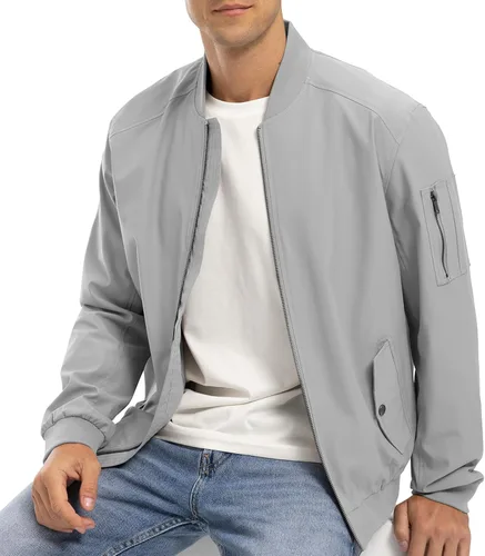 Miniatura 3 de BGOWATU Chaqueta bomber ligera cortavientos con cremallera completa para hombre