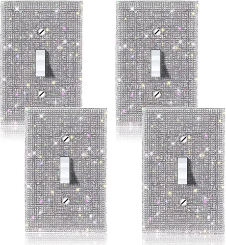 Miniatura 12 de Cubierta de interruptor de luz con brillos genéricos y enchufes, cubierta de placa de pared con diamantes de imitación brillantes, cubiertas
