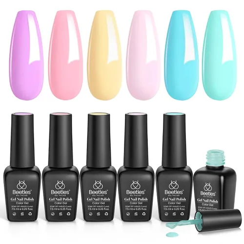 Miniatura 7 de Beetles - Juego de 6 esmaltes de uñas de gel, colección de colores de verano, color desnudo, gris, rojo, atardecer, brillantina, para secarse en luz