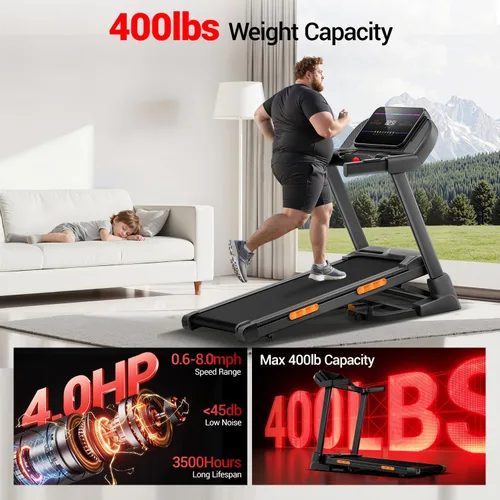 Miniatura 5 de UMAY Fitness Treadmill with 20-Level 20% Auto Incline, Treadmills for Home Auto Folding with Pulse Sensors, 400 LBS Capacity, 4.0HP Quiet Brushless