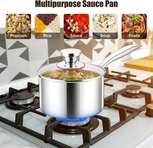 Miniatura 6 de E-far Juego de cacerolas de acero inoxidable, 1 cuarto y 2 cuartos de galón, olla triple con tapa para cocinar pasta, calentar leche hirviendo agua