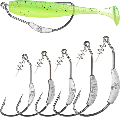 Miniatura 8 de Twistlock Fishing Hooks with Weight, 25pcs Worm Hooks with Centering Pin Spring Weighted Swimbait Hooks for Soft Plastic Lures Baits Bass Fishing