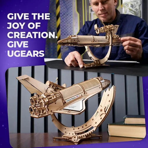 Miniatura 4 de UGEARS Descubrimiento del transbordador espacial de la NASA - Modelos de madera para construir para adultos - Kit de modelo de transbordador