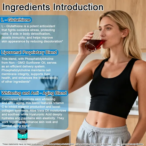 Miniatura 4 de Suplemento líquido de glutatión liposomal, forma activa L-glutatión con aceite de aloevera, vitamina C y ácido hialurónico para desintoxicación