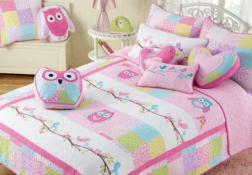 Miniatura 11 de Cozy Line Home Fashions Juego de ropa de cama acolchado reversible de niña con volantes rosa claro y azul de 100% algodón, colcha, cubrecama