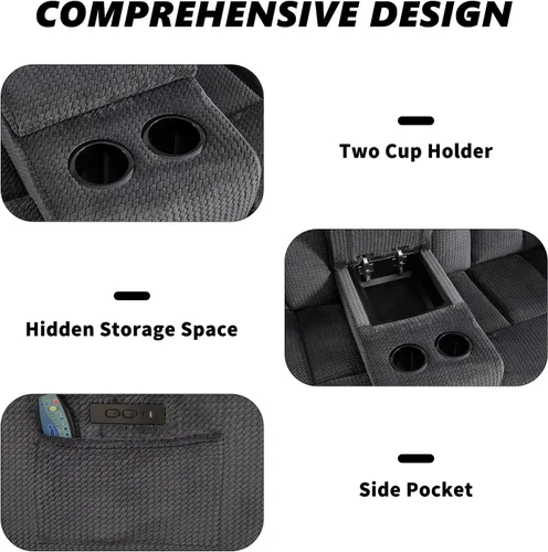 Miniatura 6 de CANMOV Juego de sofá reclinable, sofá biplaza reclinable manual y sofá de 3 plazas con reposabrazos sobrerelleno para sala de estar, muebles de Gris