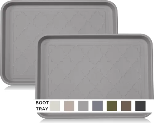 Miniatura 12 de Bandeja de botas para entrada en interiores, bandeja resistente para zapatos, 2 paquetes, 16.7 x 12.8 pulgadas, bandejas impermeables para zapatos