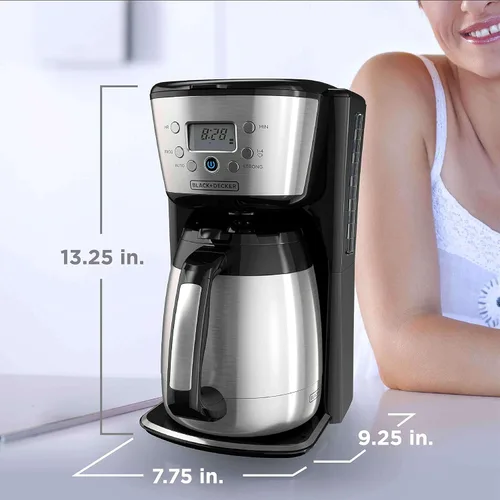 Miniatura 7 de Black+Decker CM2036SC - Cafetera térmica, 12 tazas, programable, controles digitales, negro y plateado