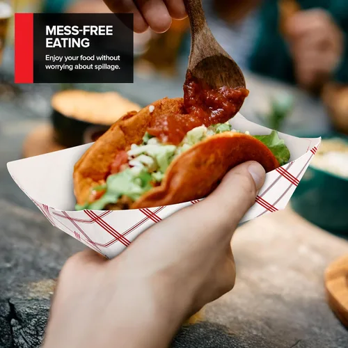 Miniatura 7 de Botes pequeños de papel para alimentos (paquete de 100) bandejas desechables de 1 libra a cuadros rojos y blancos, botes de comida ecológicos, botes