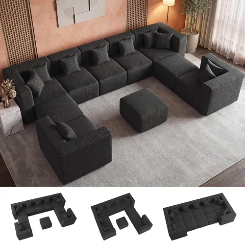 Miniatura 19 de MONVANE 55.5" Convertible Loveseat Sofa, 2-in-1 Boneless Sleeper Sofa Bed Futon Couch with Storage Pocket, Comfy Chenille Deep Seat Boneless Couch