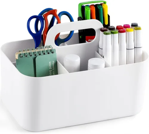 Miniatura 9 de Organizador Caddy Multiusos con Asa - Contenedor de Plástico Apilable Tote - Suministros de Arte y Manualidades, Oficina, Escritorio, Papelería
