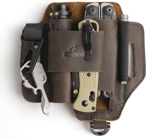 Topstache Funda multiherramienta de cuero, organizador de cinturón EDC para el trabajo y uso diario, funda Leatherman, organizador de bolsillo EDC