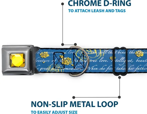 Miniatura 5 de Buckle-Down Collar de perro con hebilla de cinturón de seguridad, con texto de la historia de la Bella y la Bestia, 1 pulgada de ancho, se adapta a