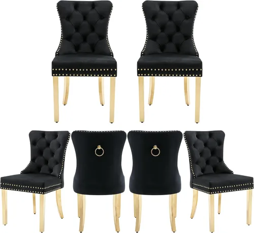 Miniatura 31 de Juego de 2 Sillas de Comedor, Sillas de Terciopelo Acolchado con Patas Modernas de Acero Inoxidable, Ribete de Remaches con Anilla Metálica