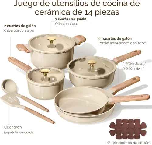 Miniatura 2 de CAROTE - Juego de 14 piezas de ollas y sartenes antiadherentes, juego de utensilios de cocina de cerámica, juego de cocina de cocina no tóxico