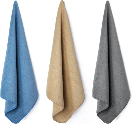 Miniatura 5 de POLYTE Toalla de limpieza de microfibra (16 x 16, paquete de 12 profesionales, azul, camello, gris)