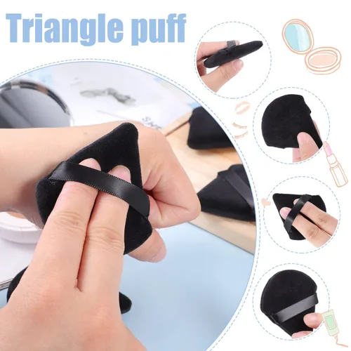 Miniatura 5 de Pimoys 12 esponjas de maquillaje triangulares para polvo suelto, base de terciopelo, esponja para maquillaje de belleza, color negro