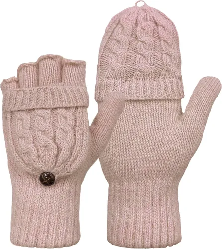 Miniatura 120 de Beurlike Guantes de invierno para mujer, de lana cálida, a prueba de viento, convertibles, sin dedos