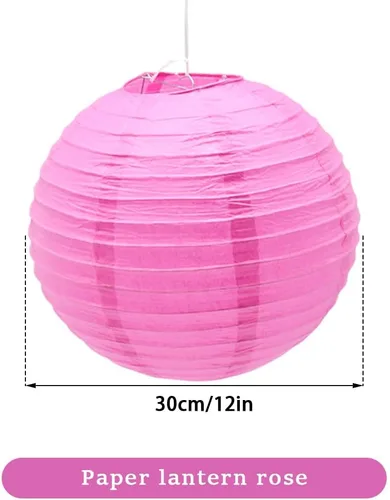 Miniatura 2 de 6 linternas de papel de 12 pulgadas, color rosa, chinas, japonesas, redondas, colgantes, faroles de papel para Halloween, bodas, cumpleaños, faroles