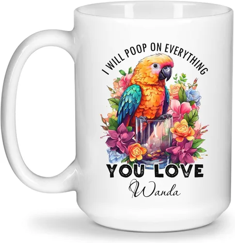 Miniatura 20 de Tazas de café blancas coloridas personalizadas de loro de 11 oz 15 onzas regalo para los amantes de los loros, regalos de taza de viaje de loro