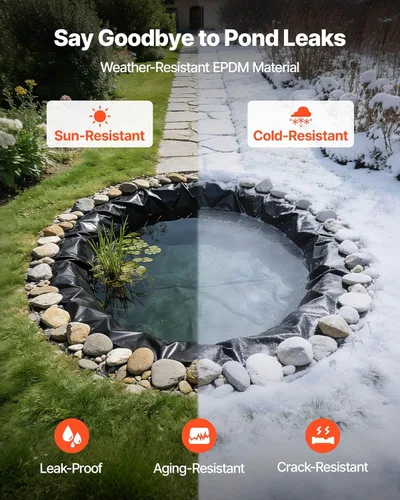 Miniatura 3 de VEVOR Revestimiento de estanque de 8 x 10 pies, grosor de 45 mil, material de goma EPDM para estanques al aire libre, fácil de cortar, duradero y a