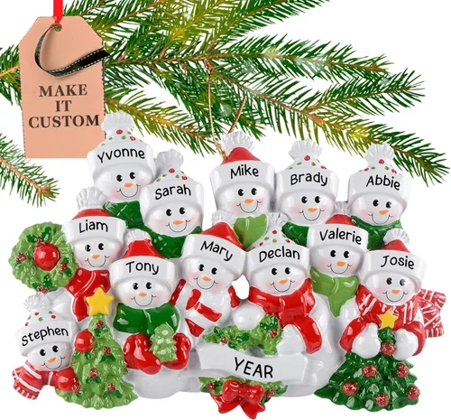 Miniatura 13 de Adorno personalizado para familia de 10 personas 2025 Personalización gratuita en 24 horas Adornos navideños de muñeco de nieve grabados