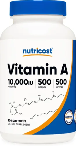 Miniatura 5 de Nutricost Vitamina A 10.000 UI, 500 cápsulas blandas (2 botellas)