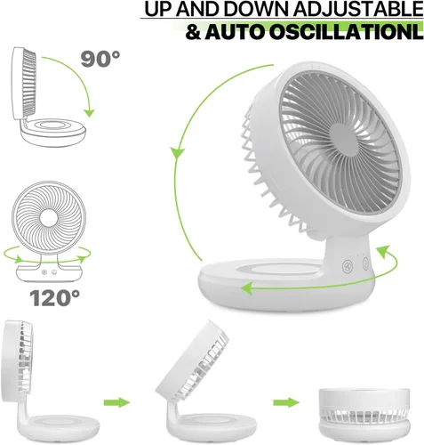 Miniatura 6 de Magshion Ventilador de escritorio plegable de 7.5 pulgadas con luz nocturna, ventilador pequeño oscilante de 120°, 4 velocidades, alimentado por USB