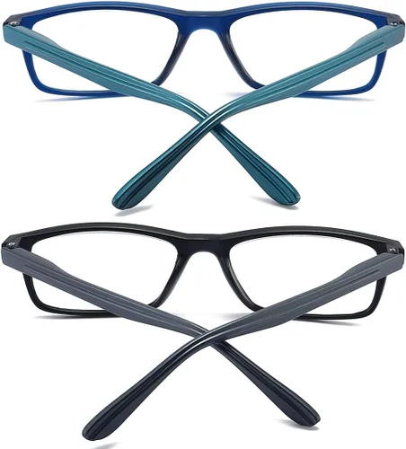 Miniatura 6 de Lentes de lectura con bloqueo de luz azul para hombres y mujeres, marco rectangular, lectores de computadora con bisagra de resorte Azul/Negro