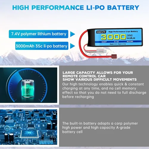 Miniatura 5 de Batería Lipo de 7.4V 3000mAh 35C 2S T-Plug con cable de carga USB para coche RC, modelo de camión, barco de control remoto, RC Quadcopter Qircraft