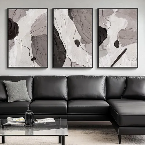 Miniatura 10 de Arte abstracto neutro en blanco y negro para sala de estar, 3 cuadros de impresiones en lienzo, para paredes, imágenes geométricas minimalistas