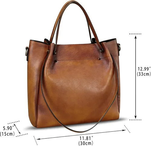 Miniatura 5 de Bolsos de cuero genuino para mujer, bolsos vintage hechos a mano con asa superior
