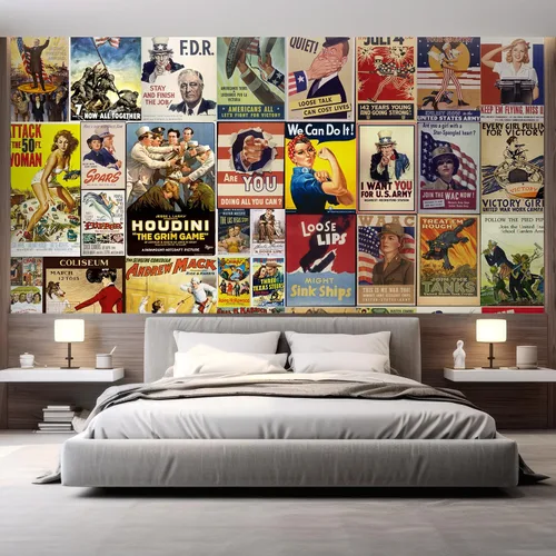 wall26 Adhesivo de pared / Mural de pared con diseño de carteles americanos, collage con propaganda de guerra vintage y clásicos, no despegable y no