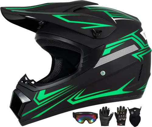 Miniatura 15 de Casco para jóvenes y niños de motocross, casco para adultos de ATV y bicicleta de tierra con gafas, guantes y máscara, casco de motocicleta de cara