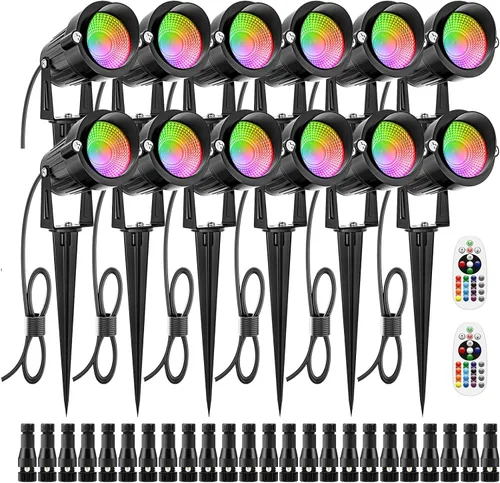ZUCKEO Luces de paisaje de bajo voltaje RGB de 12W, iluminación de paisaje LED que cambia de color, foco exterior impermeable IP66, luz decorativa
