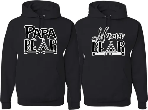 Papa Mama Bear - Conjunto de suéter con capucha para parejas a juego para él y para ella