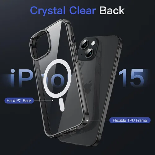 Miniatura 4 de JETech Funda magnética para iPhone 15 de 6.1 pulgadas, compatible con MagSafe, carga inalámbrica, a prueba de golpes, con parte trasera transparente