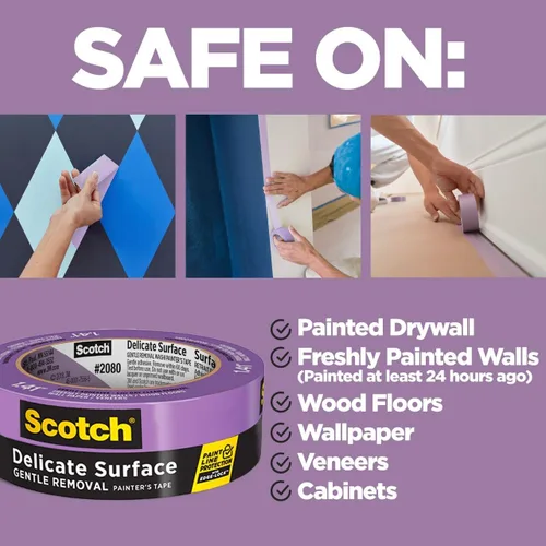 Miniatura 2 de Scotch Cinta para pintores de superficies delicadas, 0.94 pulgadas x 60 yardas, preparación de pintura sin daños, protege superficies delicadas