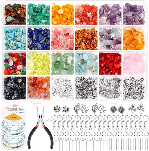 Miniatura 13 de Vilihkc Cuentas de piedra natural de 24 colores, 1200 piezas de piedras preciosas irregulares de cristal curativo, agujero de cuentas perforadas