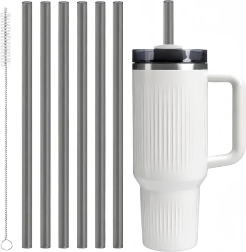 Joshey Pajitas de Repuesto Tritan de 12 Pulgadas para Vaso Stanley de 40oz - Paquete de 6 Pajitas Largas Reutilizables con Cepillo de Limpieza, Se