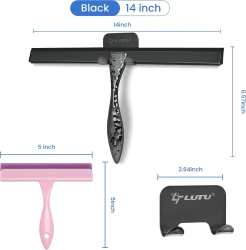 Miniatura 7 de Escobilla de ducha de silicona multiusos para puerta de cristal de ducha, con 2 ganchos y mini escobilla rosa, para vidrio de baño, automóvil, pared