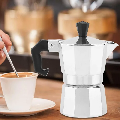 Miniatura 8 de Agatige Cafetera Moka de 1 taza de 1.7 fl oz, cafetera de aluminio para estufa, cafetera de café percolador para el hogar, camping, oficina, café